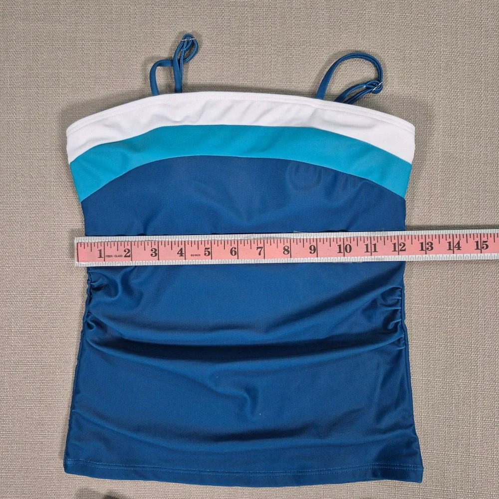 Blue Color Block Tankini Swimsuit Ruched Two Piece Kids Size 11-12Y